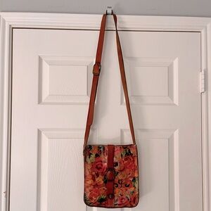 Painted floral leather crossbody